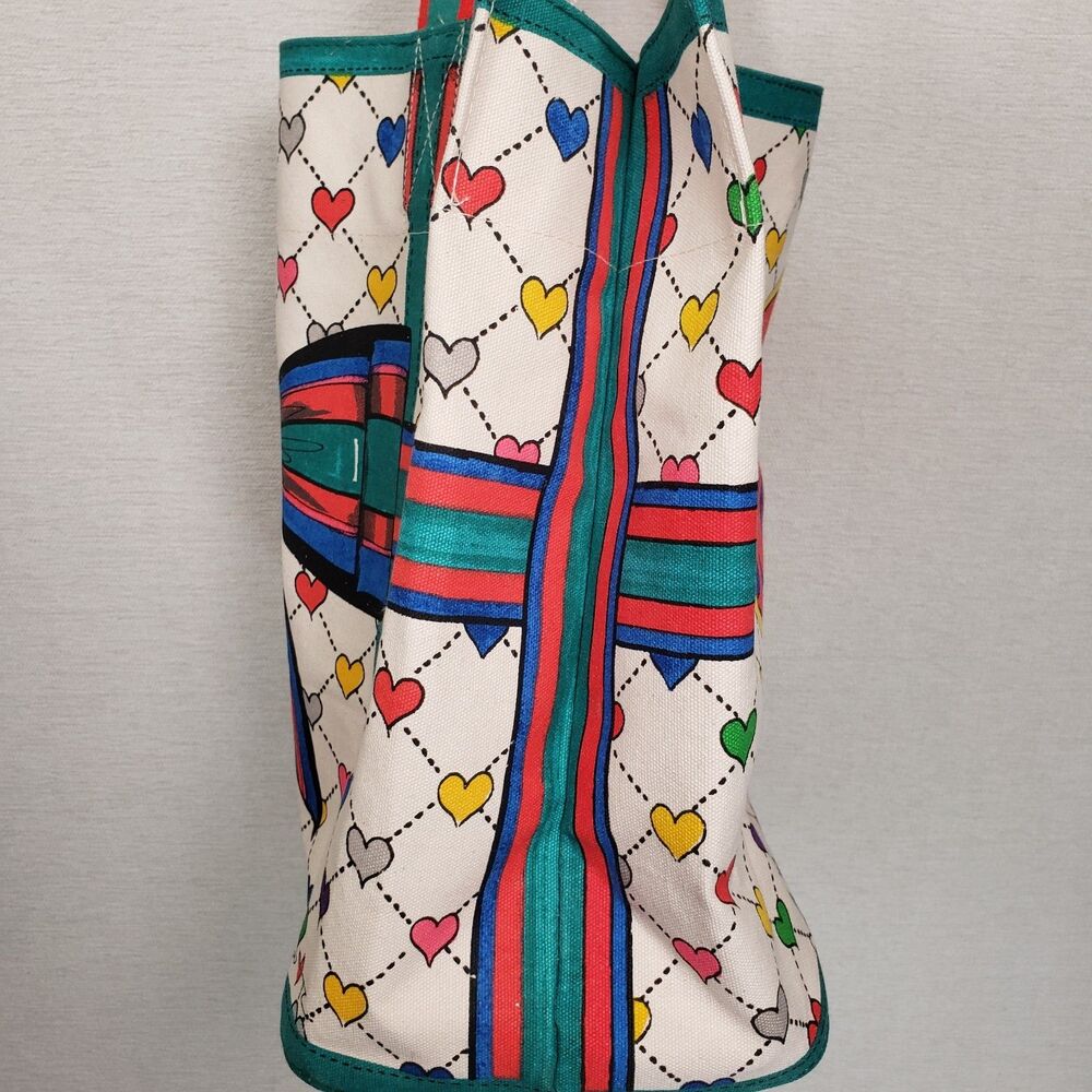 Brighton Tote Bag Colorful Heart Bow Graphic Print Large Canvas Shoulder Purse - Picture 8 of 16